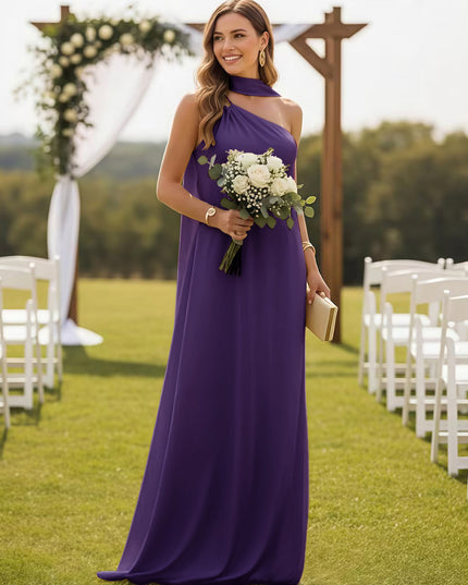 One Shoulder Bridesmaid Dresses with Scarf Wedding Guest Dresses