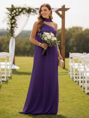 One Shoulder Formal Dresses with Scarf Wedding Guest Dresses