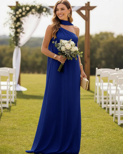 One Shoulder Bridesmaid Dresses with Scarf Wedding Guest Dresses