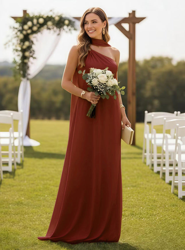 One Shoulder Bridesmaid Dresses with Scarf Wedding Guest Dresses