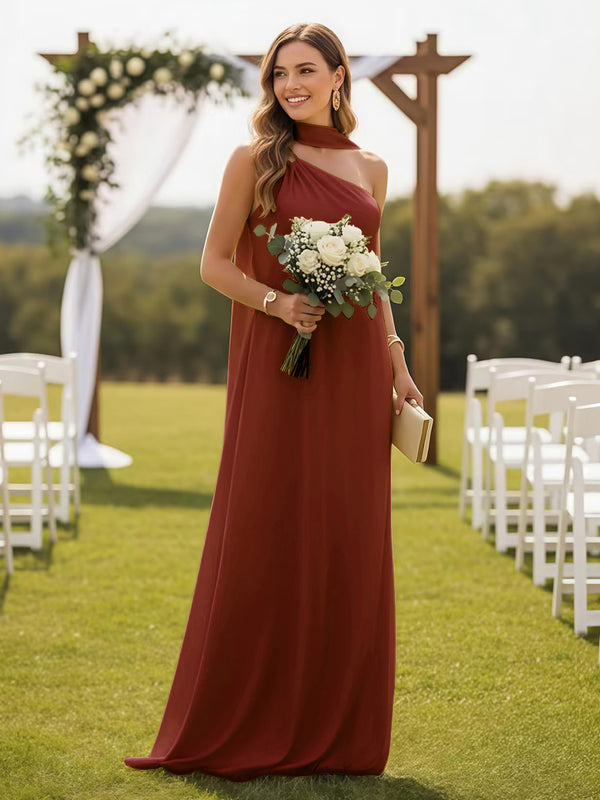 One Shoulder Formal Dresses with Scarf Wedding Guest Dresses