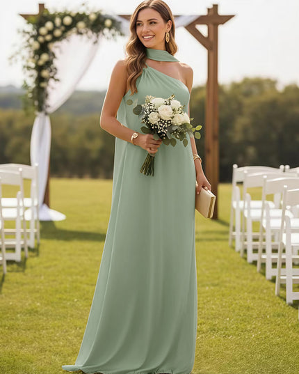 One Shoulder Bridesmaid Dresses with Scarf Wedding Guest Dresses