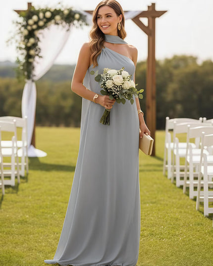 One Shoulder Bridesmaid Dresses with Scarf Wedding Guest Dresses