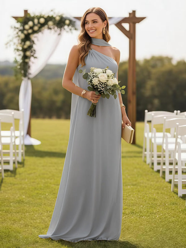 One Shoulder Formal Dresses with Scarf Wedding Guest Dresses
