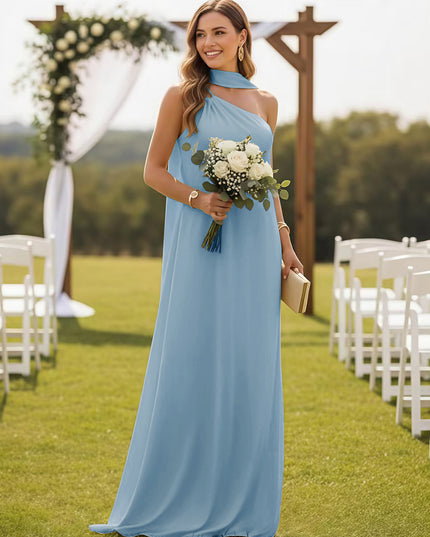 One Shoulder Bridesmaid Dresses with Scarf Wedding Guest Dresses