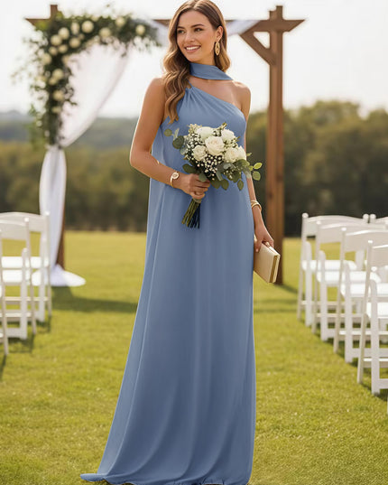 One Shoulder Bridesmaid Dresses with Scarf Wedding Guest Dresses