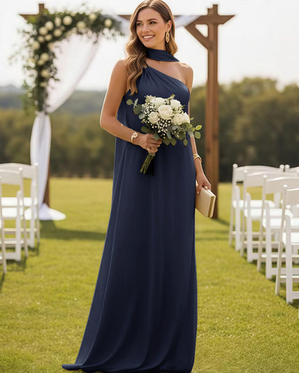 One Shoulder Bridesmaid Dresses with Scarf Wedding Guest Dresses