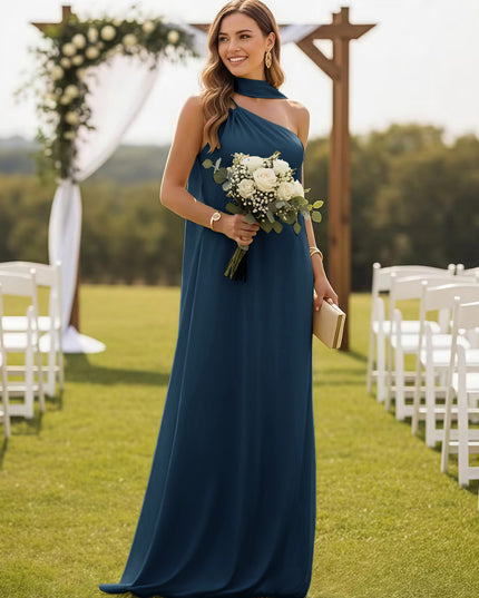 One Shoulder Bridesmaid Dresses with Scarf Wedding Guest Dresses