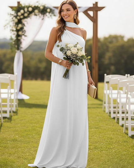 One Shoulder Bridesmaid Dresses with Scarf Wedding Guest Dresses