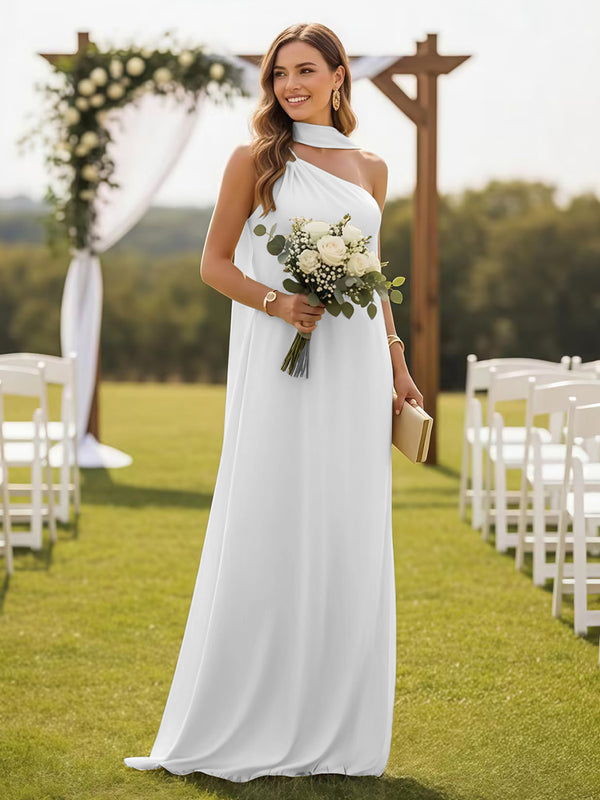 One Shoulder Formal Dresses with Scarf Wedding Guest Dresses