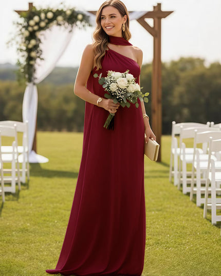 One Shoulder Bridesmaid Dresses with Scarf Wedding Guest Dresses
