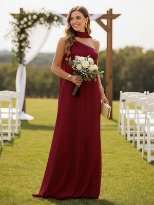 One Shoulder Formal Dresses with Scarf Wedding Guest Dresses
