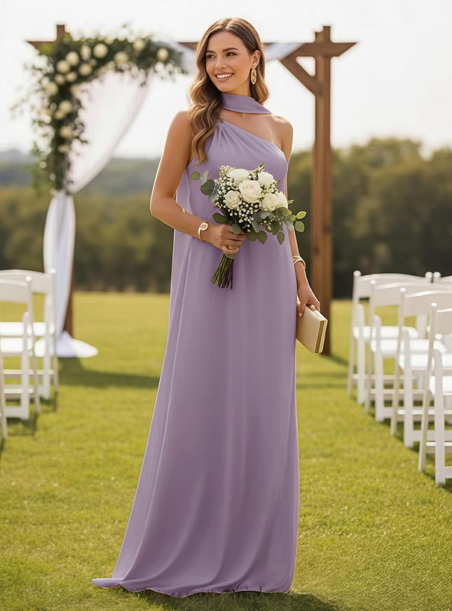 One Shoulder Bridesmaid Dresses with Scarf Wedding Guest Dresses