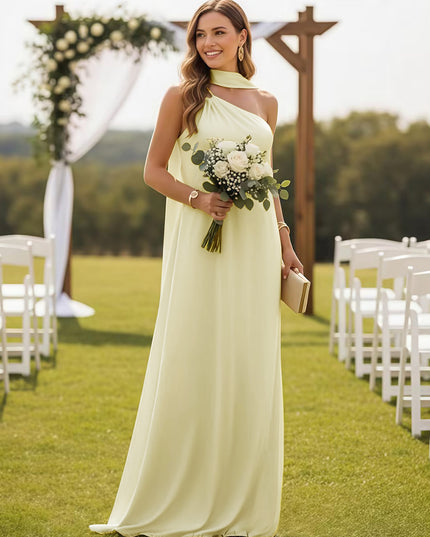 One Shoulder Bridesmaid Dresses with Scarf Wedding Guest Dresses