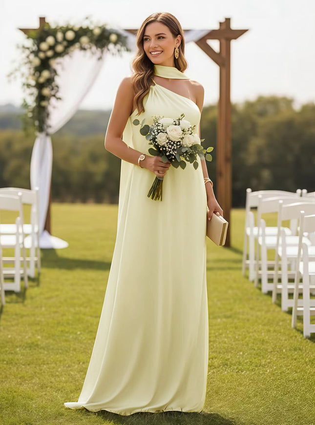 One Shoulder Bridesmaid Dresses with Scarf Wedding Guest Dresses