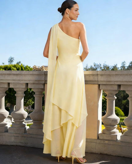 One Shoulder Chiffon Pleated Long Bridesmaid Dresses