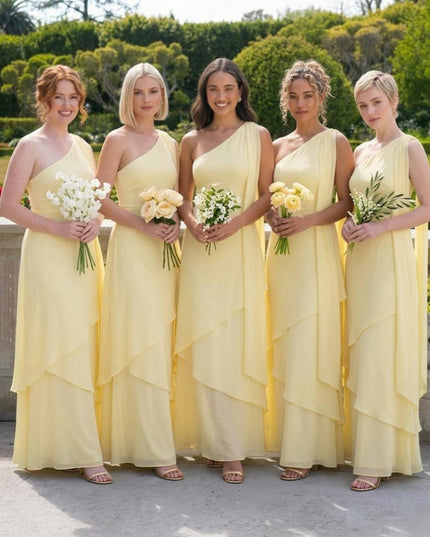 One Shoulder Chiffon Pleated Long Bridesmaid Dresses