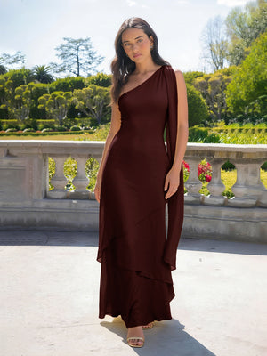 One Shoulder Chiffon Pleated Long Bridesmaid Dresses