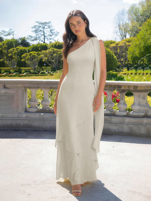 One Shoulder Chiffon Pleated Long Bridesmaid Dresses