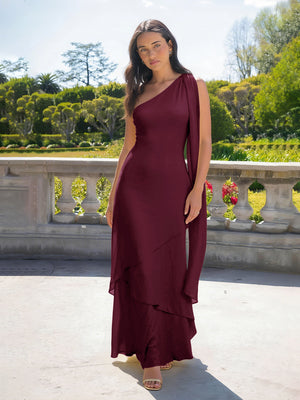 One Shoulder Chiffon Pleated Long Bridesmaid Dresses