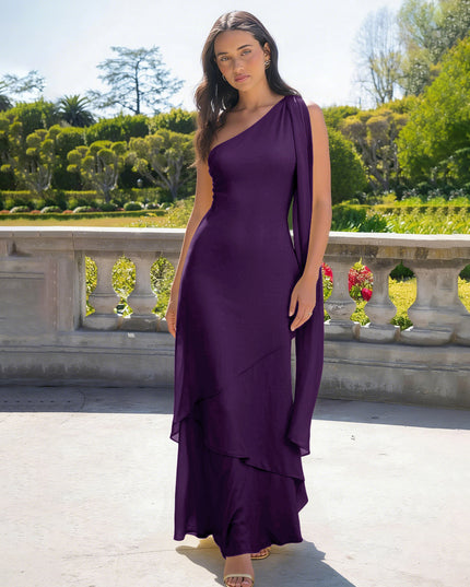 One Shoulder Chiffon Pleated Long Bridesmaid Dresses