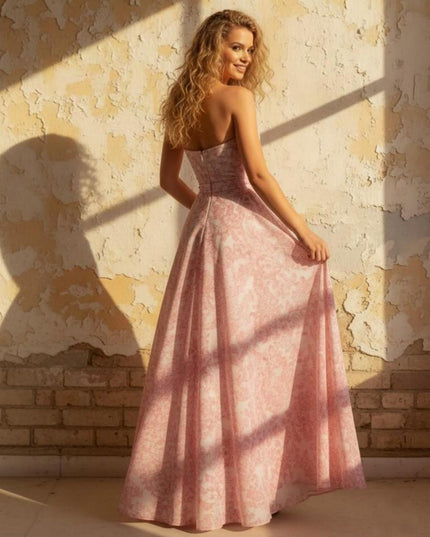 Strapless Floral Chiffon Pleated Bridesmaid Dresses