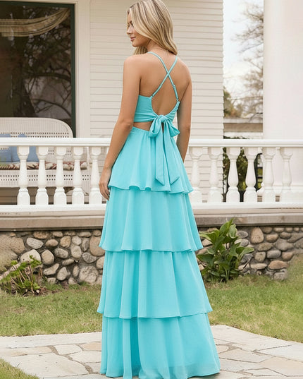 Spaghetti Straps Bridesmaid Dresses Chiffon Layered Maxi Dresses