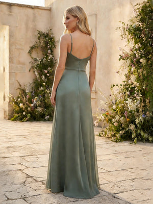 Spaghetti Straps Organza Bridesmaid Dresses with Pleats