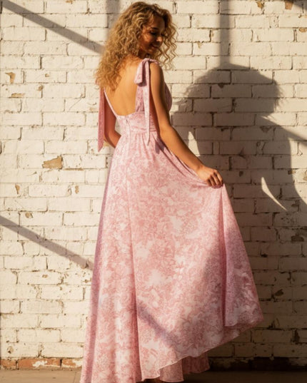 Spaghetti Straps Floral Chiffon Bridesmaid Dresses