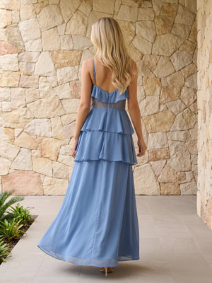 Spaghetti Straps V Neck Ruffles Chiffon Bridesmaid Dresses