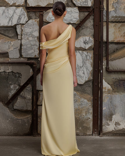 Asymmetric Neck Satin Sheath Bridesmaid Dresses