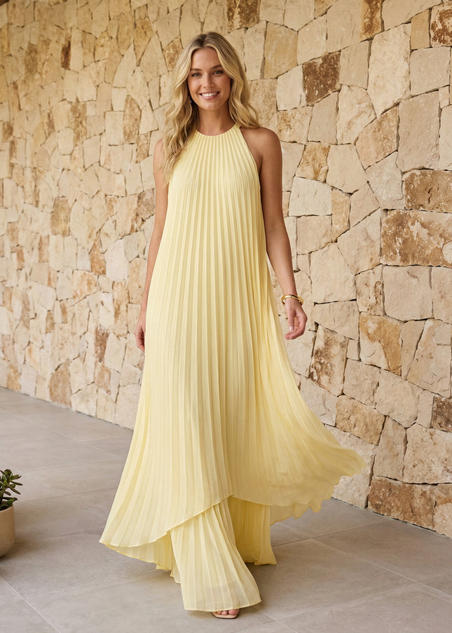 Halter Pleated Chiffon Bridesmaid Dresses A Line Maxi Dresses