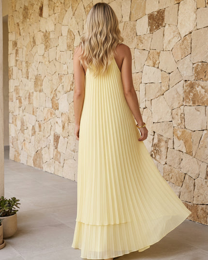 Halter Pleated Chiffon Bridesmaid Dresses A Line Maxi Dresses