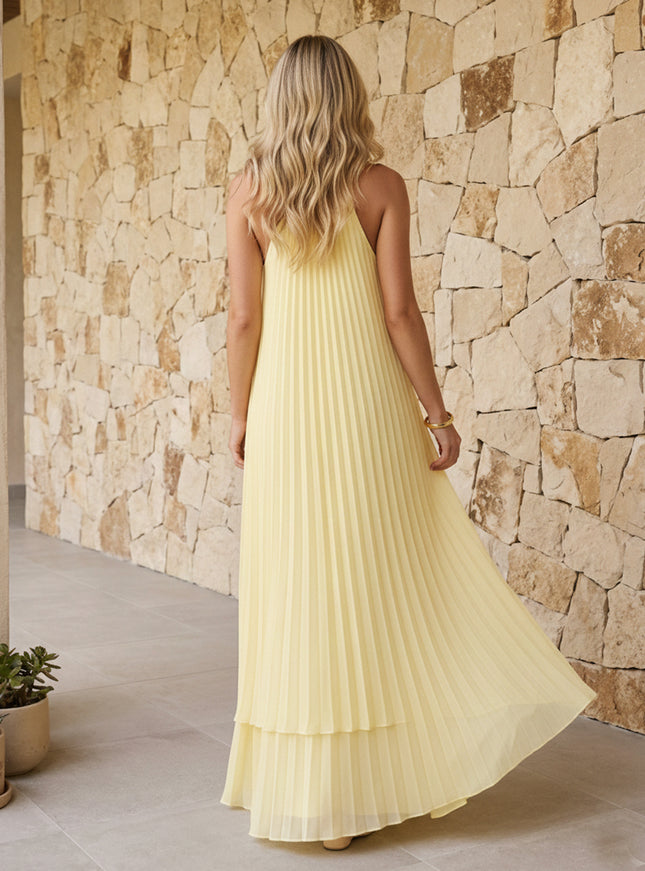 Halter Pleated Chiffon Bridesmaid Dresses A Line Maxi Dresses