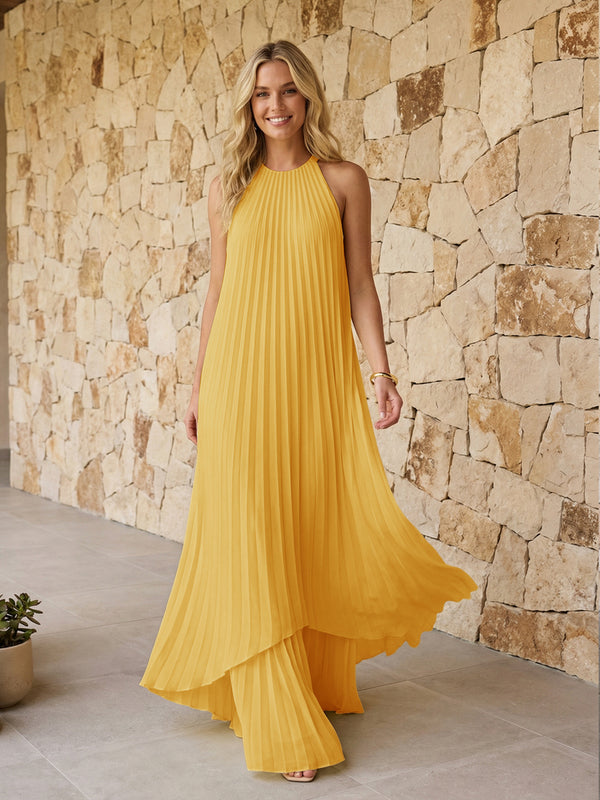 Halter Pleated Chiffon Formal Dresses A Line Maxi Dresses Halter Pleated Chiffon Formal Dresses A Line Maxi Dresses