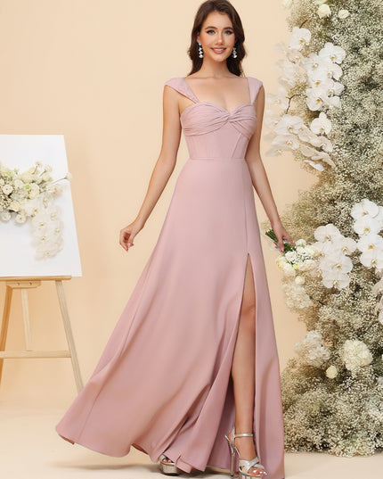 Lightweight Chiffon Sweetheart Corset Maxi Bridesmaid Dresses with Slit