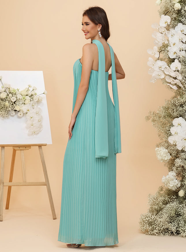 Lightweight Chiffon Strapless Pleated Maxi Bridesmaid Dresses with Scarf