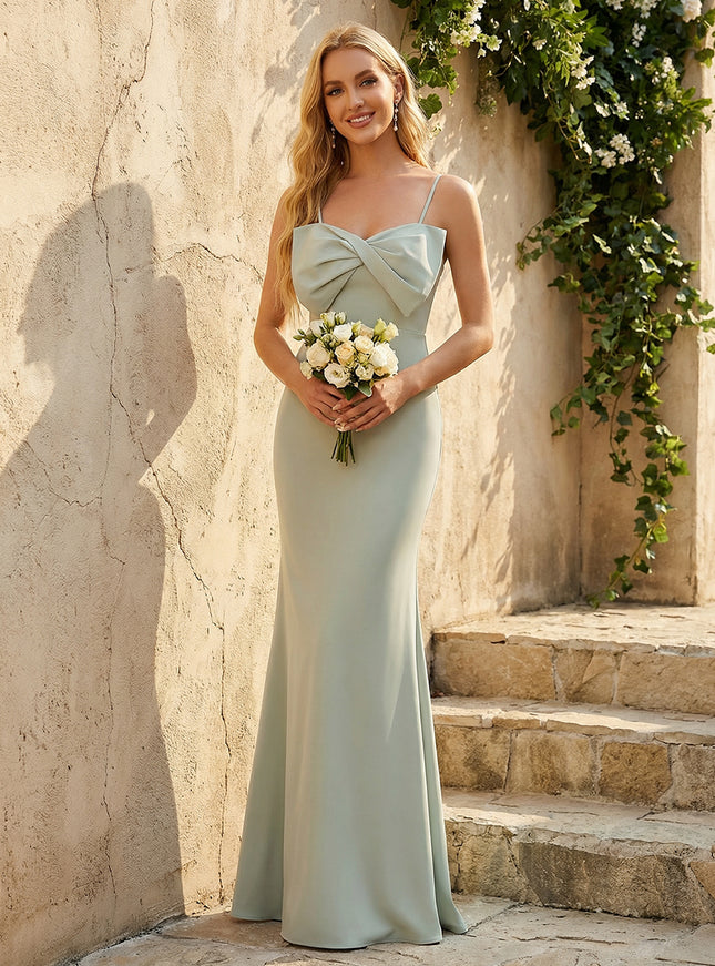 Satin Mermaid Bridesmaid Dresses - Spaghetti Straps with Bow Bodice