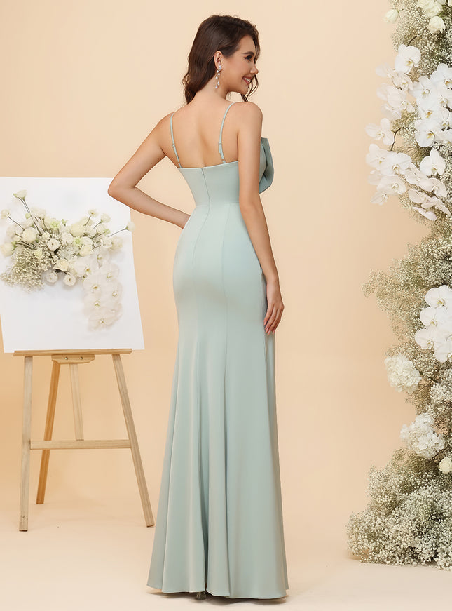 Satin Mermaid Bridesmaid Dresses - Spaghetti Straps with Bow Bodice