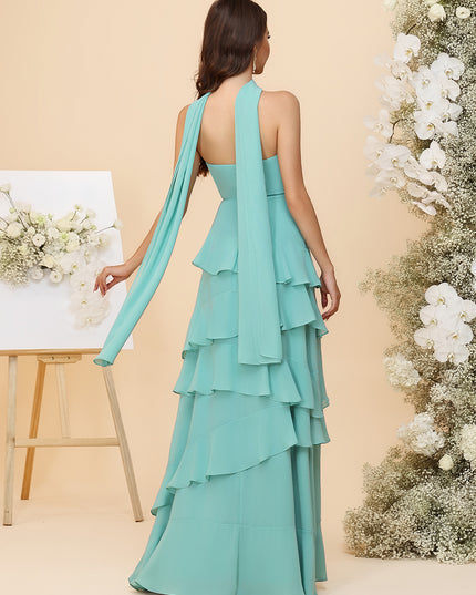 Strapless Bridesmaid Dresses - Tiered Ruffles Chiffon Gowns with Sash