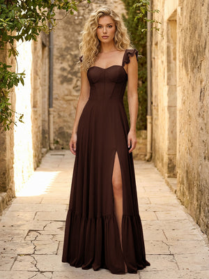 Spaghetti Straps Ruffles Chiffon Bridesmaid Dresses