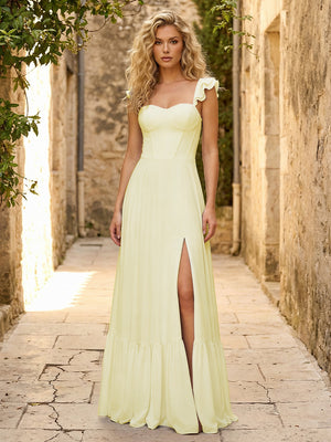 Spaghetti Straps Ruffles Chiffon Bridesmaid Dresses