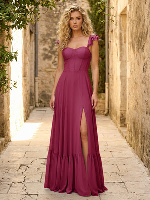 Spaghetti Straps Ruffles Chiffon Bridesmaid Dresses