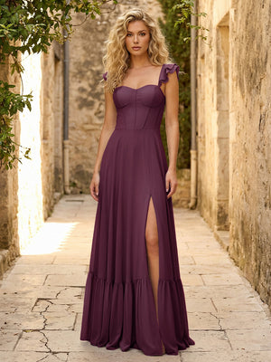 Spaghetti Straps Ruffles Chiffon Bridesmaid Dresses