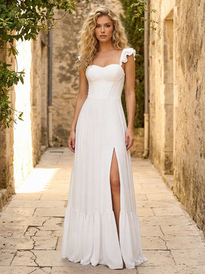 Spaghetti Straps Ruffles Chiffon Bridesmaid Dresses