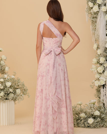 Halter Floral Chiffon Bridesmaid Dresses with Slit