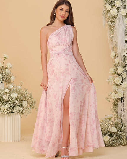 Halter Floral Chiffon Bridesmaid Dresses with Slit