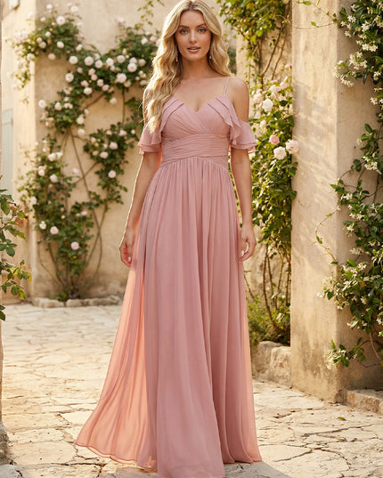 Spaghetti Straps Chiffon Bridesmaid Dresses with Ruffles