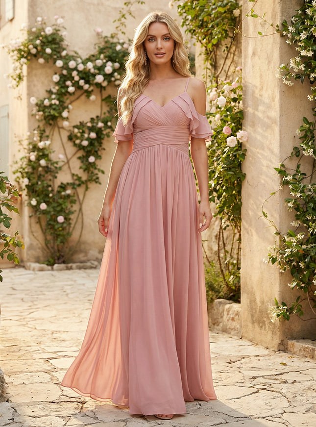 Spaghetti Straps Chiffon Bridesmaid Dresses with Ruffles