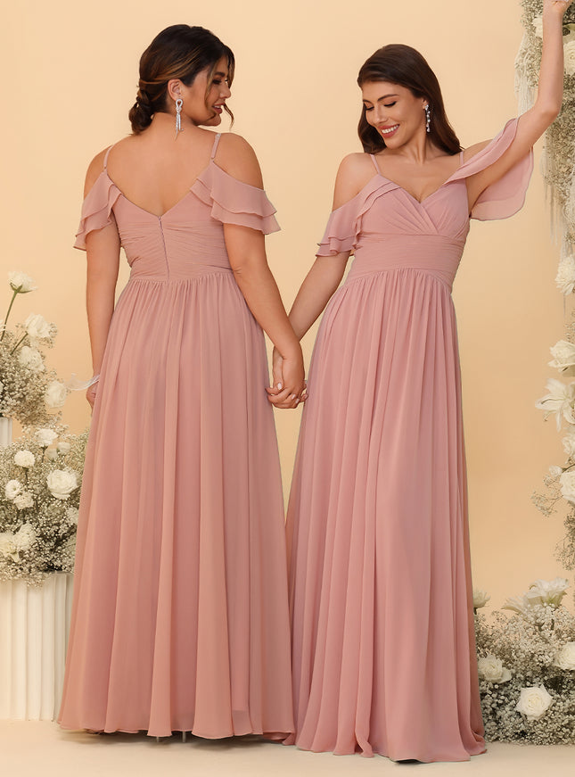 Spaghetti Straps Chiffon Bridesmaid Dresses with Ruffles
